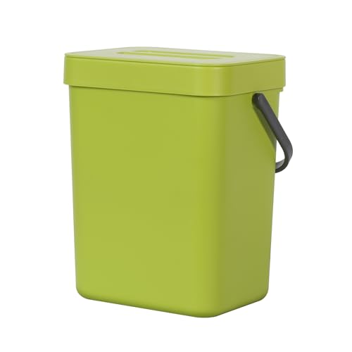 EKO Puro Mini Wall-Mounted Trash Can with Lid, Indoor Food Waste Compost Bucket, 0.79 Gal / 3L Small Hanging Trash Can for Kitchen (Green)
