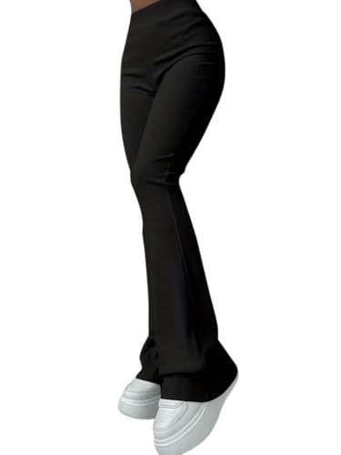Image of Jawdrobe Women's High Waist Ribbed Flared Pants Stretchable Slim Fit Bootcut Trousers Soft Knit Casual Wear for Daily Office Travel (for Ideal Height 5.3)