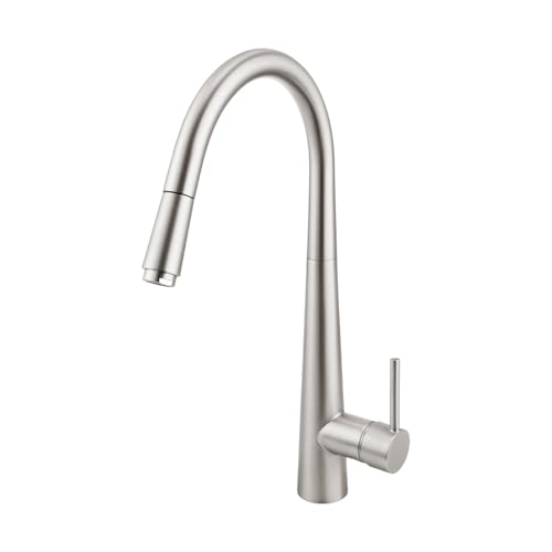 ACA International Kitchen Tap Pull Out Metal Kitchen Mixer Tap, 360° Swivel Faucet Taps Kitchen Laundry Sink Tap Solid Brass WELS(Brushed Nickel)