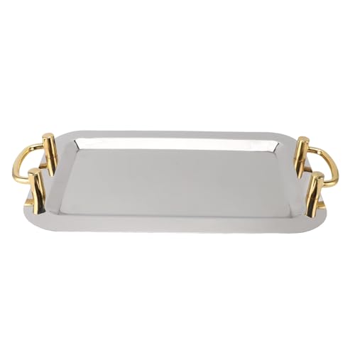 Respicefinem Exquisita y elegante bandeja de acero inoxidable 304 con espejo y asa de transporte dorada, ideal para bufé de hotel, longitud rectangular de 187 pulgadas (rectangular (longitud 18.7