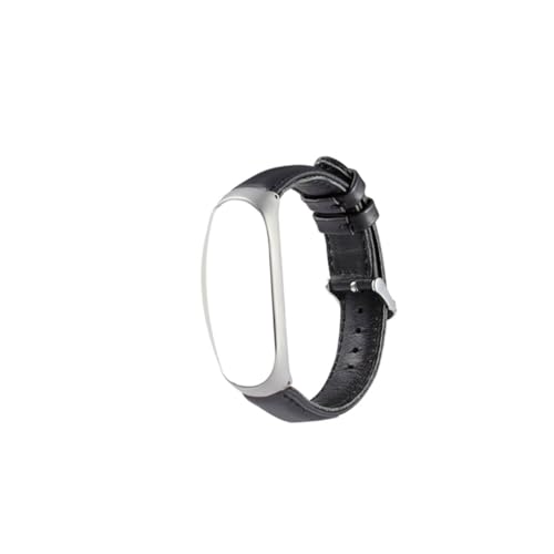 SOIMISS Correa de Cuero Genuino para Mi Band con Marco Plateado y Cómoda Pulsera Deportiva Minimalista Compatible con Xiaomi Mi Band Diseño Elegante para Uso Diario