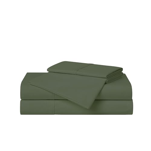 Image of CANNON - Solid Percale 3 Piece Twin Sheet and Pillowcase Set - Green