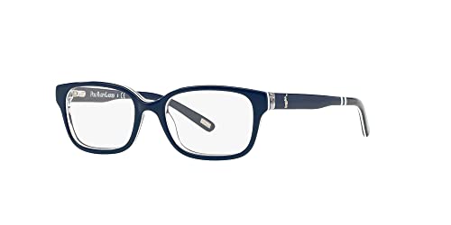 Polo Ralph Lauren Kids' Pp8520 Rectangular Prescription Eyewear Frames, Navy Blue On White/Crystal/Demo Lens, 46 Mm #TOP1