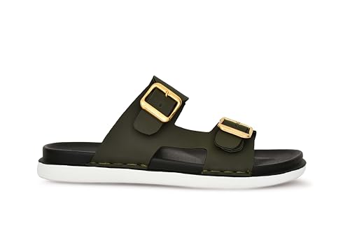 Image of Men's Stylish Dual Buckle Slip-On Sandals | Comfortable & Lightweight Casual Sliders /Slipper for Everyday, Travel, & Beach