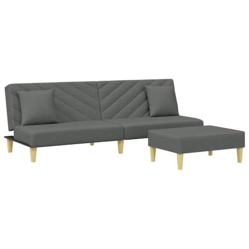 vidaXL Schlafsofa, Sofa Couch 2-Sitzer mit Kissen Fußhocker, Bettsofa Sofabett Verstellbare Rückenlehne, Klappbett Klappsofa mit Schlaffunktion, Dunkelgrau Stoff