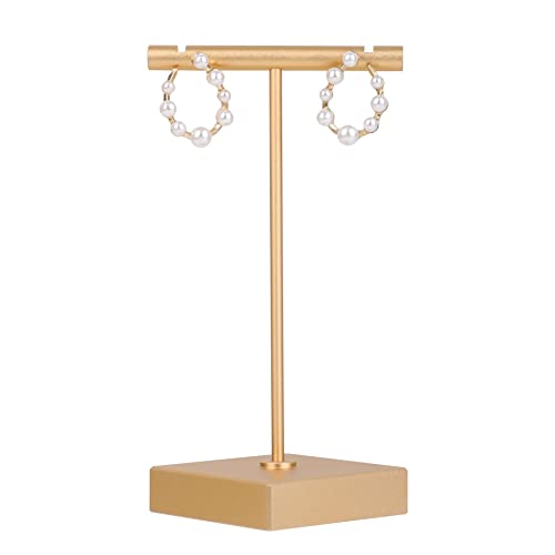 GemeShou Gold earring display stands for selling, Metal Earring T Stand, Small Jewelry earring Holder, Dangle hanger for Photo Shoot Online Retail?Gold-Square Base Height 4.3 inch?