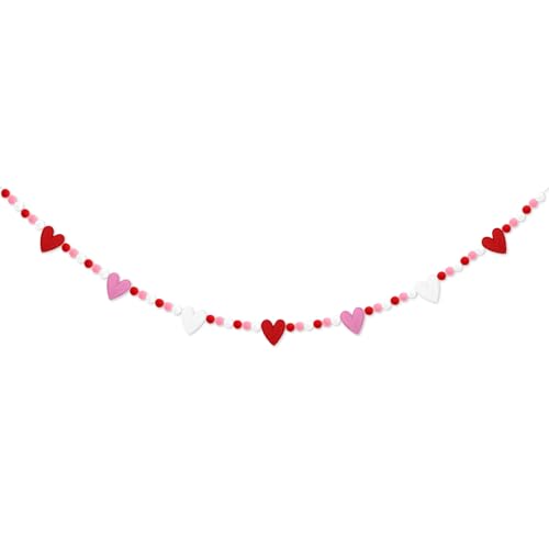 Arosche Valentines Day Decorations Felt Pompom Banner Cute 3D Love Hearts Felt Ball Pre-Assembled Hanging Banner Happy Valentine's Day Garland for Wedding, Anniversary, Mantle, Wall, Party Supplies by Arosche - Used condition - US$6.48