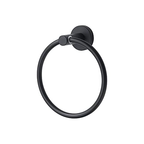 SARIHOSY Round Towel Ring Matt Black Bath Towel Rail Bathroom Kitchen, Hanging Towel Hanger Bathroom Accessories Hotel Square, Hand Towel Rail Holder Wall Mounted SUS 304 Stainless Steel Cover