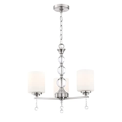Doraimi Lighting Classic Industrial 3 Light Contemporary K9 Crystal Chandeliers Frosted Glass Shade Brushed Nickel Modern Light for Dining Room Living Room Corridor Kitchen Island - Image 3