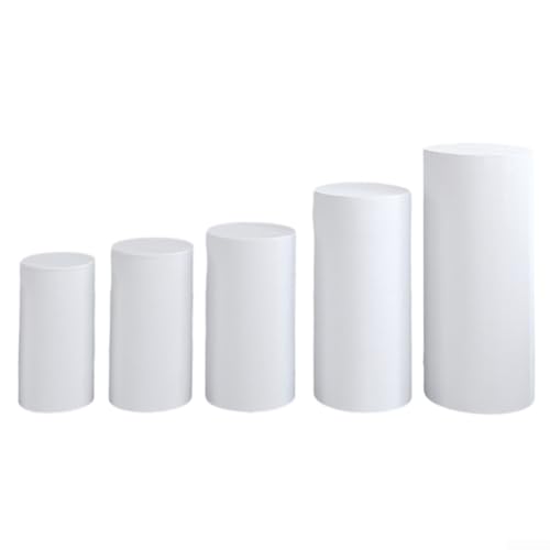 Niceminiwall Decoración profesional para eventos Cilindro Stand Cover Collection Elastic Round Columna Wraps para recepción de boda, fiesta, escenario de exhibición, 5 opciones de tamaño (blanco)