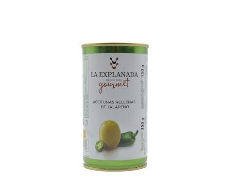 La Explanada Gourmet - Pack 15 uds Aceitunas Rellenas de Jalapeño - Picante medio - Peso Neto Escurrido 2250g - Sabor Exquisito - Aceitunas Aliñadas - Origen Español