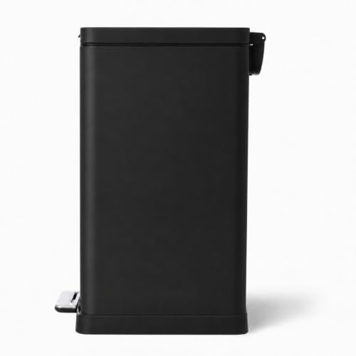 Image of Home Zone Living 12 Gallon Slim Kitchen Trash Can with Soft Close Lid, Step Pedal, Bag Tuck Band, and Removable Liner, Stainless Steel, Black