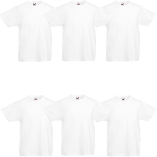 GIDUTEX 6er Pack Kinder Tshirts by Fruit of The Loom Original T Unisex (DE/NL/SE/PL, Numerisch, 140, Regular, Weiß)