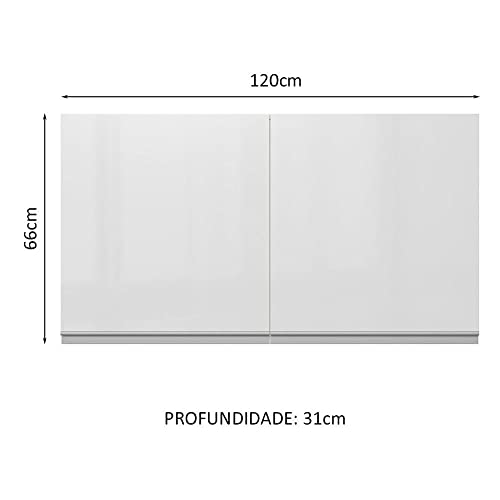 Armário Aéreo Madesa Acordes 100% MDF 120 cm - Portas Branco Brilho