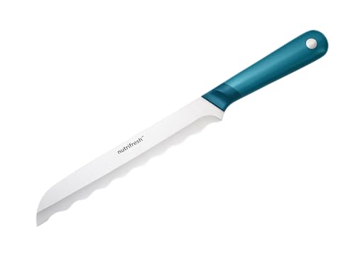 nutrifresh Easy Prep 19cm Bread Knife - Serrated Stainless Steel Blade with Full Tang & Ergonomic Handle for Slicing Crusty Loaves and Soft Breads