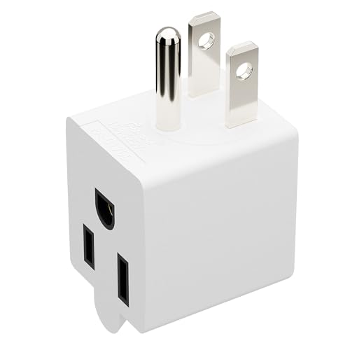 90 Degree Adapter Right Angled Downward Angled USA 3-Prong Male-Female Adapter,90 Degree Angled USA Male Female Power Adapter, 5-15P to 5-15R Direction Changer Space Save White PA-0170D ETL Verified