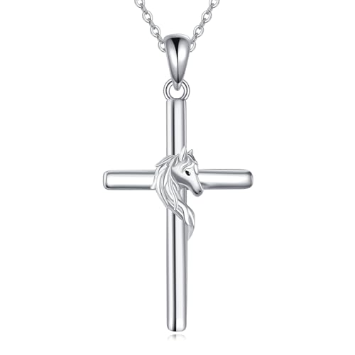 Horse Necklace Cross Necklace for Women 925 Sterling Silver Horse Jewelry Cross Pendant