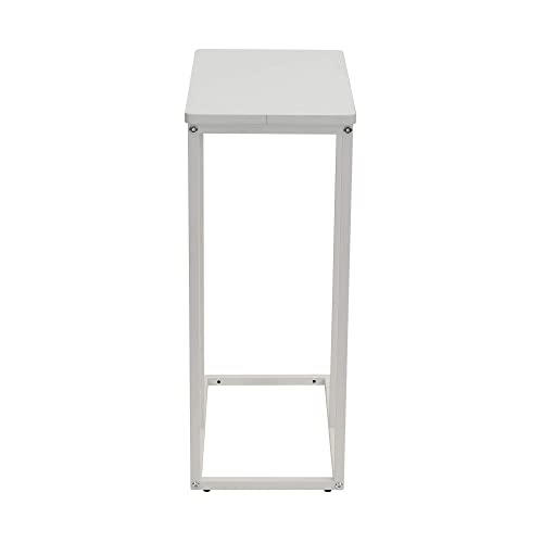 Household Essentials Industrial Narrow End Table | Metal C Shaped Frame And Rectangle Wood Top, Scandinavian White #TOP3