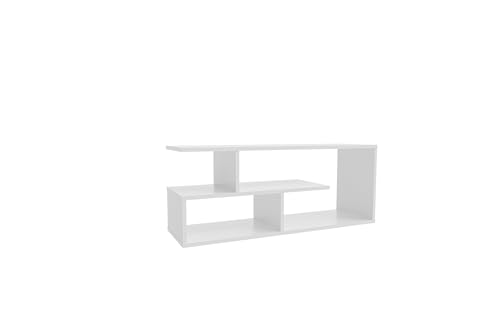 Shefa Eden - Mobile porta TV compatto, 100 cm, in legno, bianco, con ripiani aperti, piccolo tavolo moderno per TV, centro intrattenimento e mobile TV, per soggiorno e camera da letto