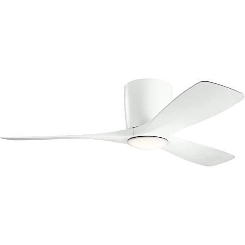 Image of Kichler Volos 48 inch Ceiling Fan With LED Light, Matte White, 300032MWH | Wall Control, Contemporary Indoor Fan, Low Profile Ceiling Fan with Light