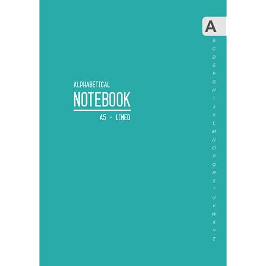 Alphabetical Notebook A5: Medium Lined-Journal Organizer with A-Z Tabs Printed | Smart Teal Design
