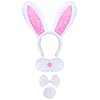 baotongle 4pcs Bunny Costume Set White Plush Bunny Ears Headband Nose Bunny Tail Women Adults for Halloween Party Supplies