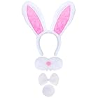 baotongle 4pcs Bunny Costume Set White Plush Bunny Ears Headband Nose Bunny Tail Women Adults for Halloween Party Supplies