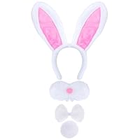 baotongle 4pcs Bunny Costume Set White Plush Bunny Ears Headband Nose Bunny Tail Women Adults for Halloween Party Supplies