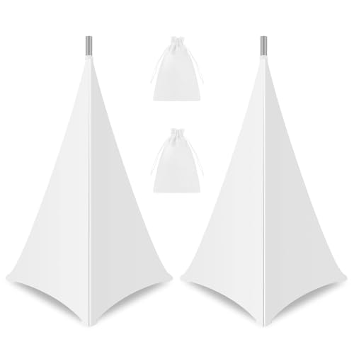 OUKMIC 360 Degree DJ Speaker Stand Cover with Storage Bag 2 Pack, White