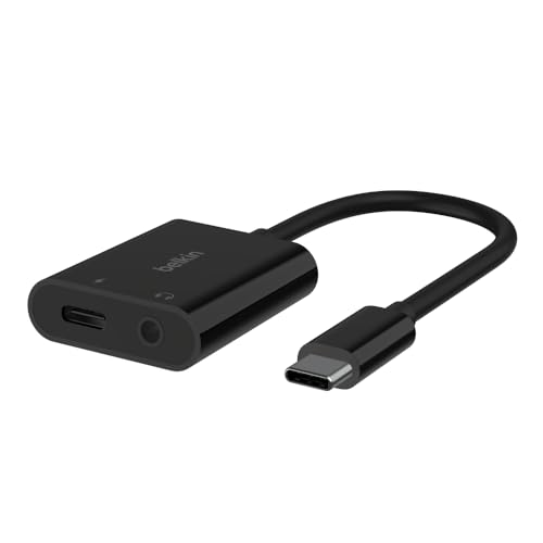 Belkin RockStar™ 3.5mm Audio + USB-C® Charge Adapter, Headphone Adapter w/USB-C 60W Power Delivery Fast Charging for iPhone 15, iPad Pro, Galaxy, Note, Google Pixel, LG, Sony Xperia & More - Black