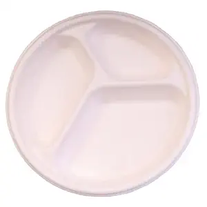 G 1 3 Compartment Disposables | 100% Natural | Biodegradable | Compostable | Ecofriendly | Safe & Hygienic | Disposable Plates | 10 Inch | Medium | Pack of 50