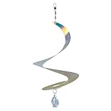 In the Breeze 9154 — 8-inch Iridescent Tear Drop Curlie with Crystal Spinner — Suncatcher Wind Spinner for Yards and Gardens with Plastic Crystal, Humane Animal Deterrent…