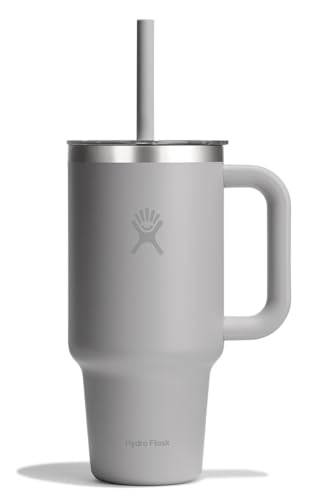 Hydro Flask 32 Oz Travel Tumbler with Handle, Clear Lid and Straw - Insulated Stainless Steel in 32 Oz Birch Gray
