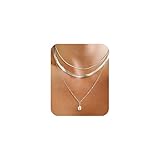 DAILI Gold Necklaces for Women, Layered Necklaces Stackable Non Tarnish Dainty Adjustable Silver Stainless Steel CZ Diamond Heart Circle Coin Pendant Paperclip Choker Herringbone Snake Chain Jewellery