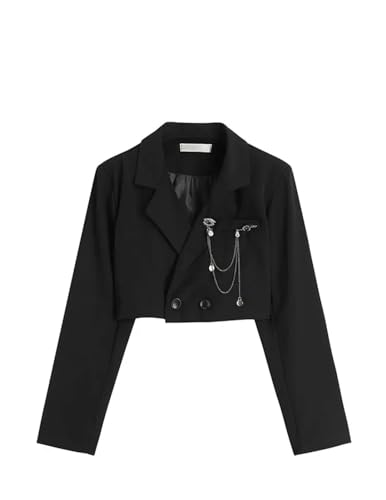 Women's Metal Chain Short Harajuku Streetwear Patchwork Suit Office Commuting Short Jacket2