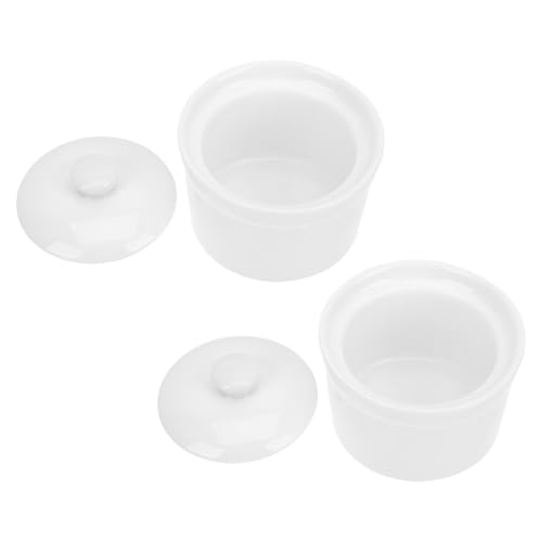 DIYEAH 2piezas Olla De Cerámica Para Guisar Con Tapa Cuencos Blancos De Porcelana Para Sopa y Cebolla Aptos Para Lavavajillas Para Cocinar y Servir