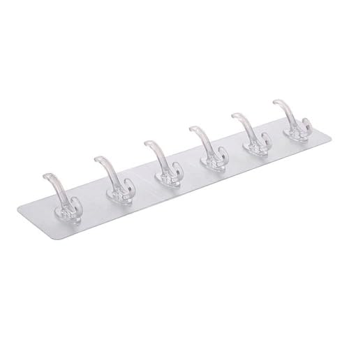 Image of 6-in-1 Self Adhesive Wall Hook - Heavy Duty Transparent Hooks for Wall Without Drilling | Waterproof Kitchen & Bathroom Hanger for Clothes, Utensils, Towels & Home Storage (Pack of 1)