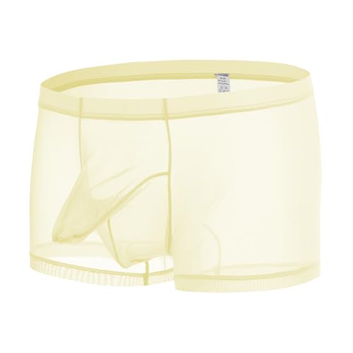 JINSHI Men's Transparent Boxer Briefs Mesh Bulge Pouch Ultra Thin