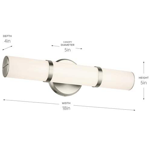 Image of Kichler Rosh 18 inch LED Bathroom Vanity Light Fixture with White Glass in Brushed Nickel, Modern Minimalist Bath Bar for Mirror, Dimmable (18 inch W x 5 inch H), 55187NILED
