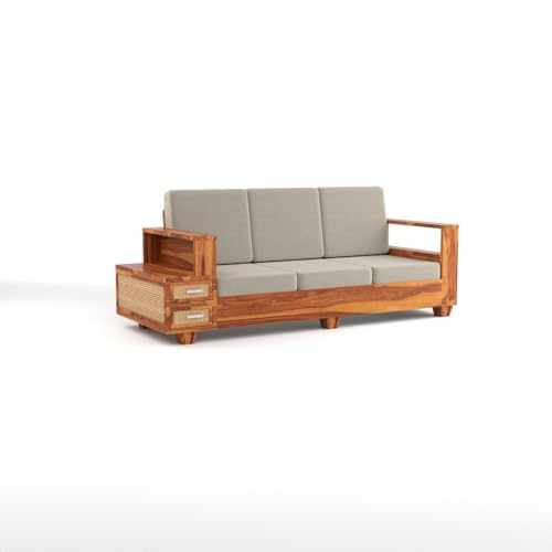 Image of sofa set 3 (Honey Finish, 3 Seater Sofa, Sofa with Drawer - Cane)