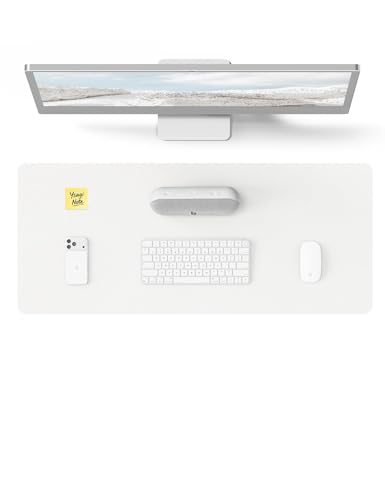 Image of YSAGi Leather Desk Protector, Office Mat, Large Mouse Mat, Non-Slip PU Leather Blotter, Laptop Desk, Waterproof Writing Pad for Office and Home (White, 23.6 inch x 13.8 inch)