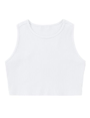 EXARUS Meninas Top Curto Feminino, Malha Canelada, Sem Mangas, Gola Redonda, Costas Nadador, Casual,