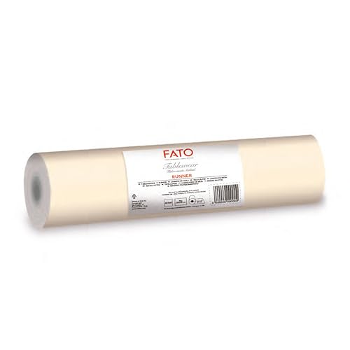 Chemin de Table Fato effet tissu, Taille 0,4x24 m, Prédécoupés Tous les 1,20 m, Lot de 20 Chemins de Table, Papier Sec Airlaid de Haute Qualité, Couleur Ivoire