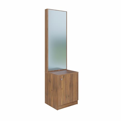 Image of VIKI |Engineered Wood Dressing Table 1 Door with Shelf, Mirror and Huge Storage Space | Vanity for Living Room, Bedroom (Brussel Walnut - 43.8W x 40D x 182.6H cms)