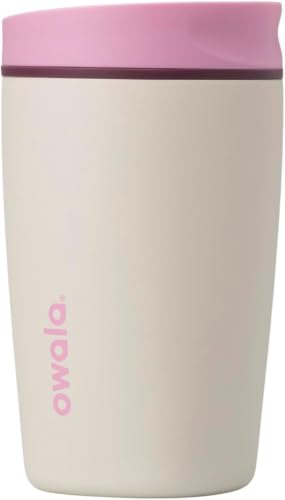 Image of Owala SmoothSip Slider Insulated Stainless Steel Coffee Tumbler, Reusable Iced Coffee Cup, Hot Coffee Travel Mug, BPA Free 12 oz, Pink /Tan (Daybreak) (Pack of 8)