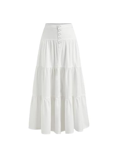 Image of CIDER Women's Long Jean Denim Tiered Button Down High Waisted Maxi Skirts