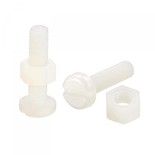 sourcing map 20 Paar Nylon Schraubmuttern Sortiment M5x20mm Flachkopfschrauben mit Schlitz und M5 Sechskantmuttern für Elektronik Maschinen Weiß