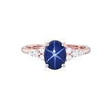 1.5ct Oval Cut Linde Star Sapphire Engagement Rings for Women Blue Star Sapphire Engagement Rings for Women 10K 14K 18K White Yellow Rose Gold Blue Star Sapphire Ring