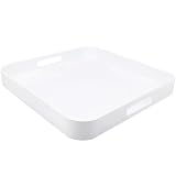 SforGUVA Square White Decorative Serving Tray with Handles, Versatile Ottoman Tray for Coffee Table, Entertaining, Outdoor Patio, Living Room, 13”*13”*1.6”