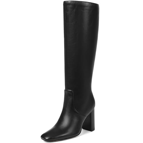 Image of Women's Knee High Boots, Comfortable Square Toe Faux Leather Boot Fashion Long Tall Boots for Riding Chunky High Heeled Dress /Casual Boot